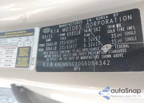 2016 Kia Sedona Lx from USA, damaged, VIN KNDMB5C10G6084342